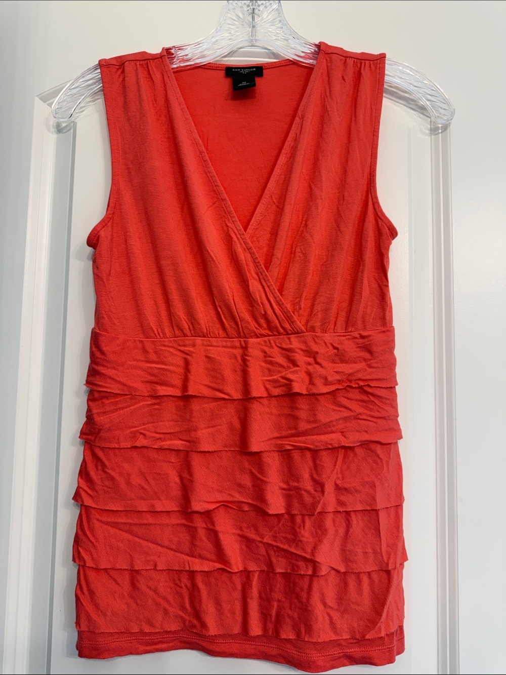 Sleeveless Tiered V-Neck Knit Top - Coral Red